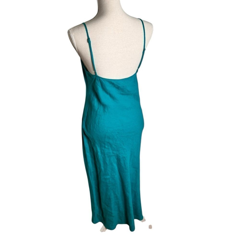 J.Crew Gwyneth Linen Teal Slip Midi Dress Size 8 - Picture 5 of 7